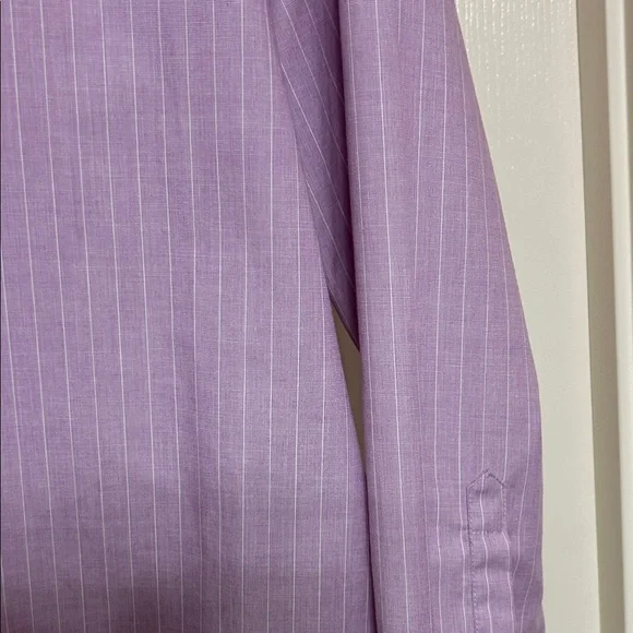 Charter Club Lavender Button-Down Shirt with White Pin Stripes Y2K Cotton Hi-Lo - Picture 4 of 14